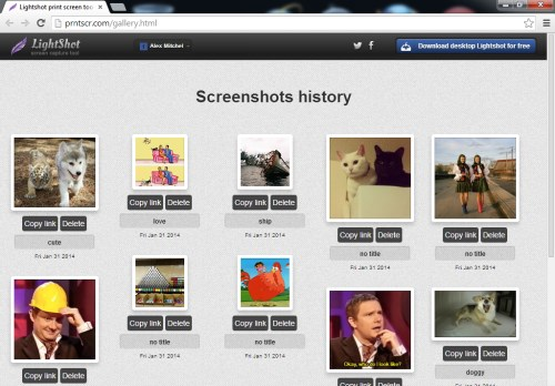 История скриншотов в Lightshot