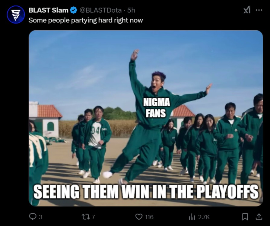 Перевод: Фанаты Nigma, видя как их команда выигрывает в плей-офф.